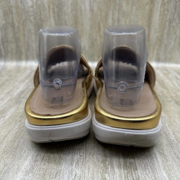 FitFlop Luxe Loosh Slide Sandals Womens‎ 8 Metallic Gold Leather Slip On Shoes - Picture 4 of 12
